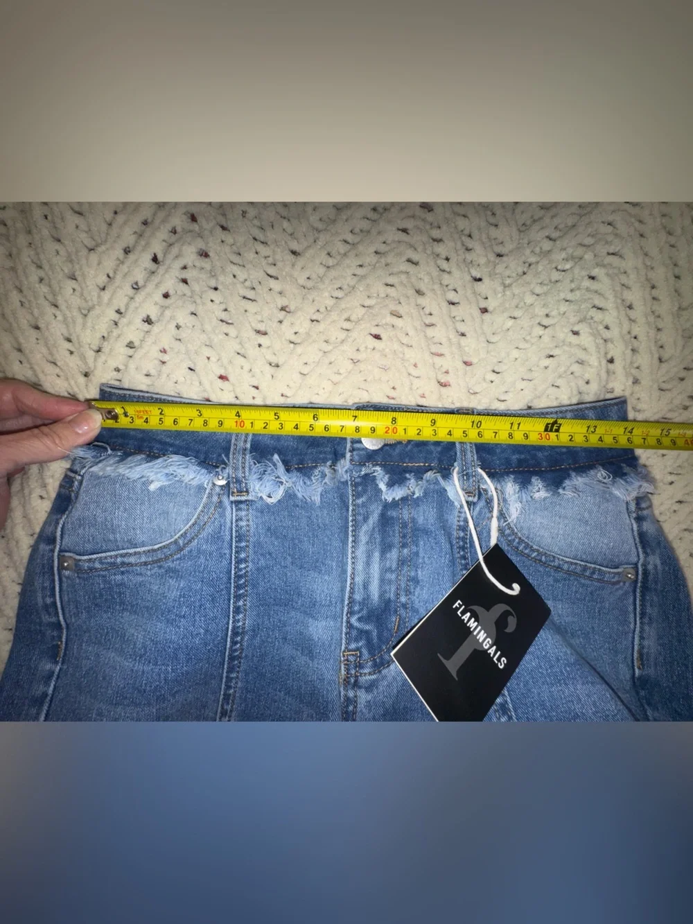 Flamingals Raw Frayed Waist Bermuda Denim Shorts NWT Size XS